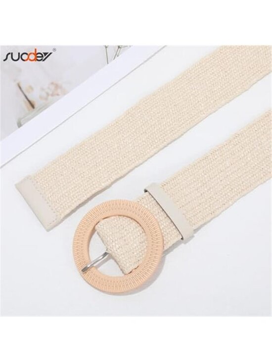2 Pack Straw Woven Elastic Belt Braided Stretch Wide Boho Waist Belt,Brown Beige main image 4